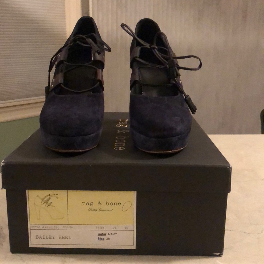 Rag & Bone Bailey navy blue suede platform heel